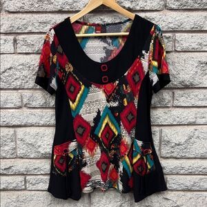 Vintage Vin Rouge Made in Canada Multicolor Geometric Women's Blouse